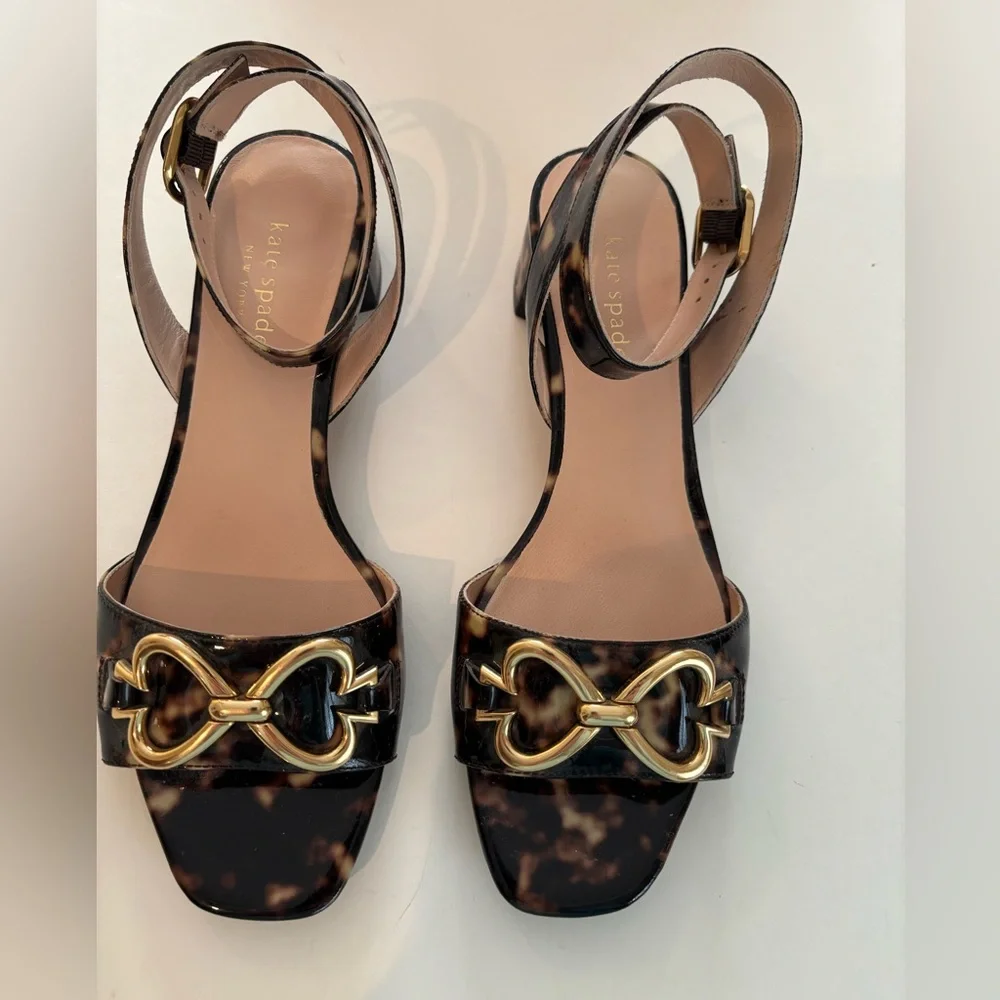Kate Spade Lagoon Metallic Tortoise and Gold Heart Decoration Sandals